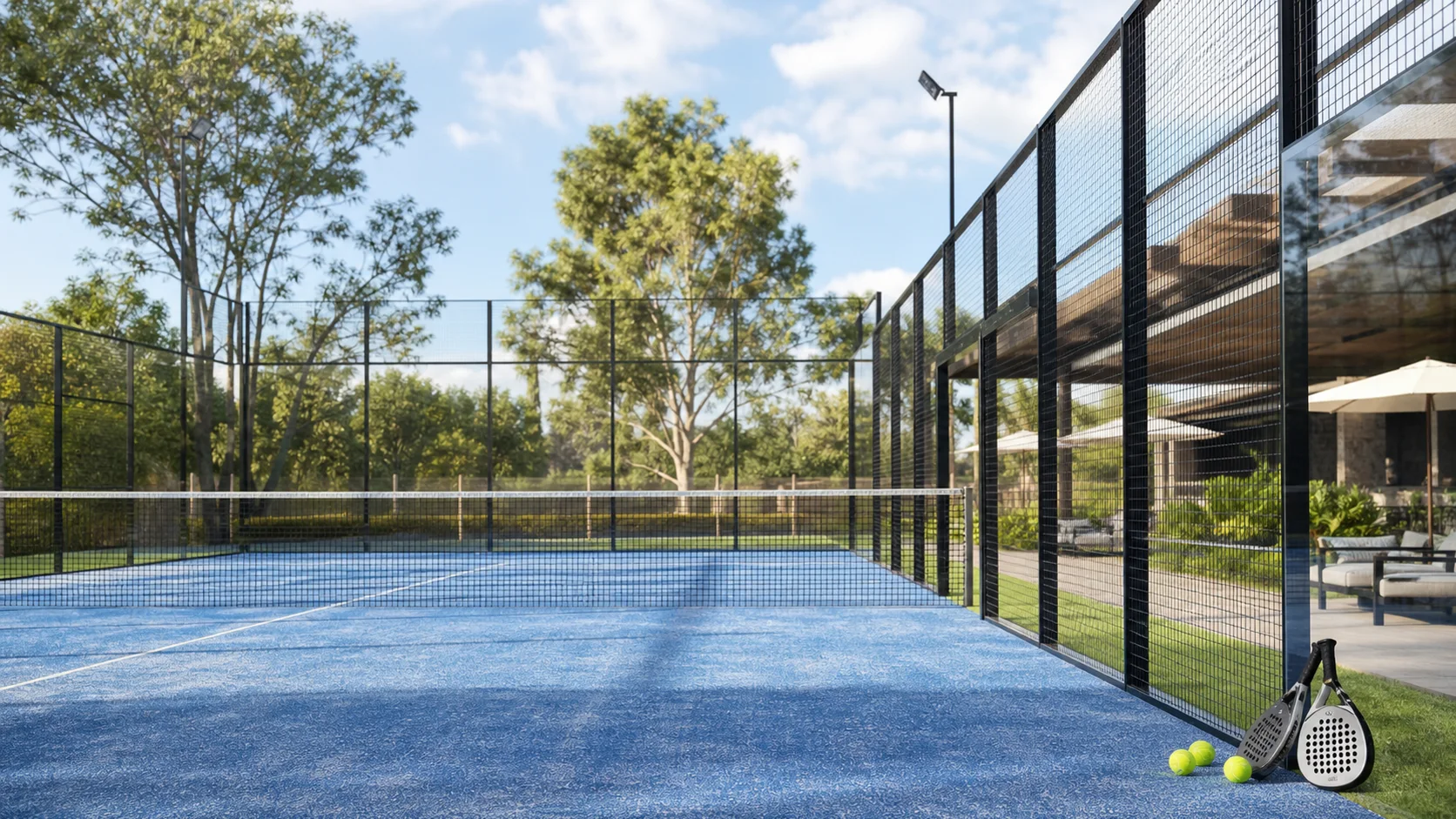 Cancha de padel exterior en un club moderno